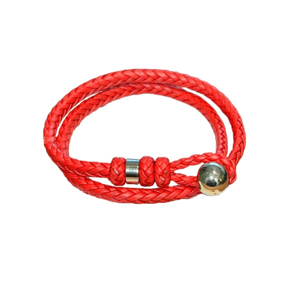 Red Italian Leather Intrecciato Double Wrap Braided Bracelet, Handmade in Italy